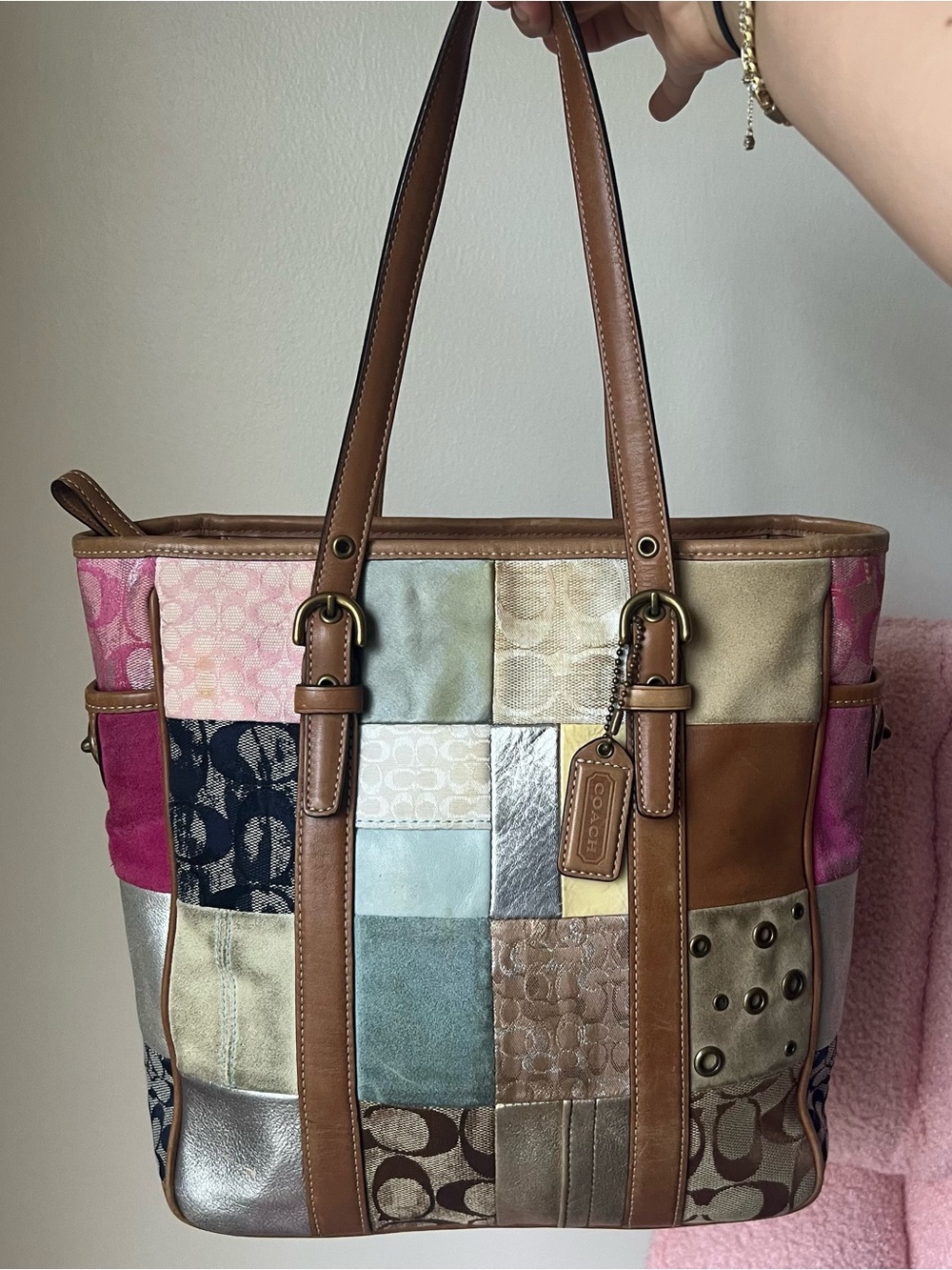 Vintage Coach Holiday Patchwork Gallery Tote / Shoulder Bag